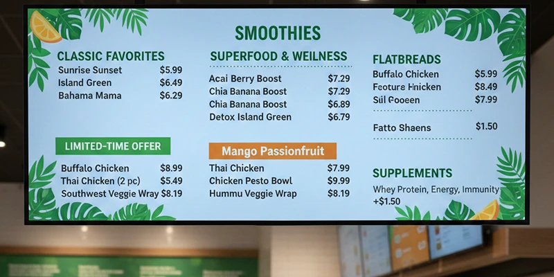Tropical Smoothie cafe Menu with Prices